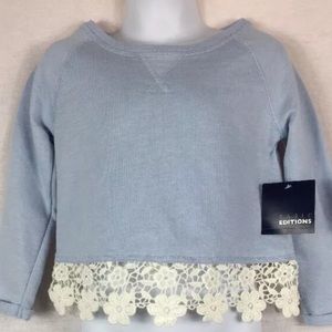 Girls Fleece Top SZ 4/5 Powder Blue Lace